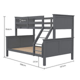 Beds & Bed Frames: Kingston Slumber Triple Wooden Single Over Double Bunk Bed Frame for Kids, Convertible Design, Grey