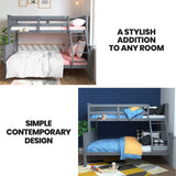 Beds & Bed Frames: Kingston Slumber Triple Wooden Single Over Double Bunk Bed Frame for Kids, Convertible Design, Grey