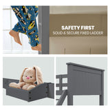 Beds & Bed Frames: Kingston Slumber Triple Wooden Single Over Double Bunk Bed Frame for Kids, Convertible Design, Grey