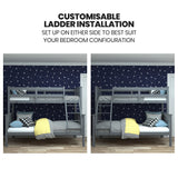 Beds & Bed Frames: Kingston Slumber Triple Wooden Single Over Double Bunk Bed Frame for Kids, Convertible Design, Grey