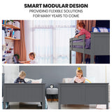 Beds & Bed Frames: Kingston Slumber Triple Wooden Single Over Double Bunk Bed Frame for Kids, Convertible Design, Grey