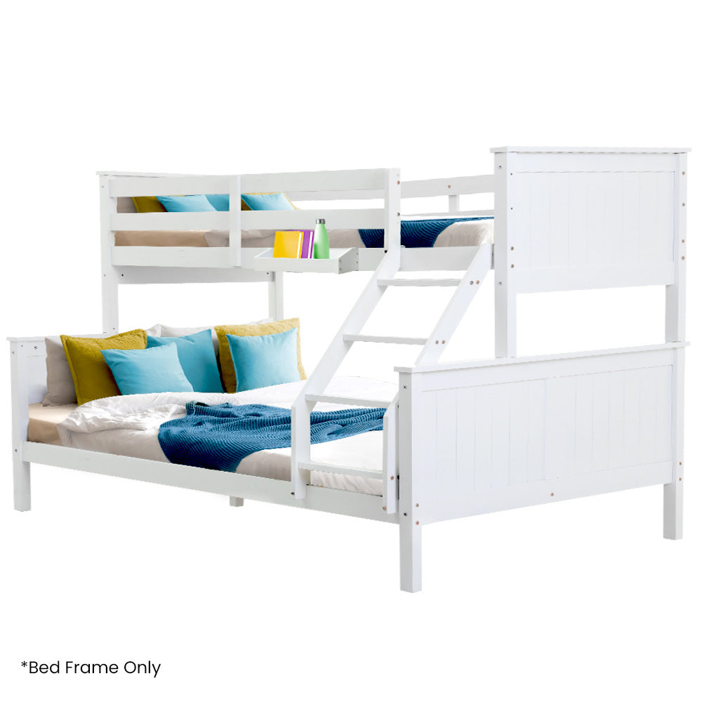 Beds & Bed Frames: Kingston Slumber Triple Wooden Single Over Double Bunk Bed Frame for Kids, Convertible Design, White