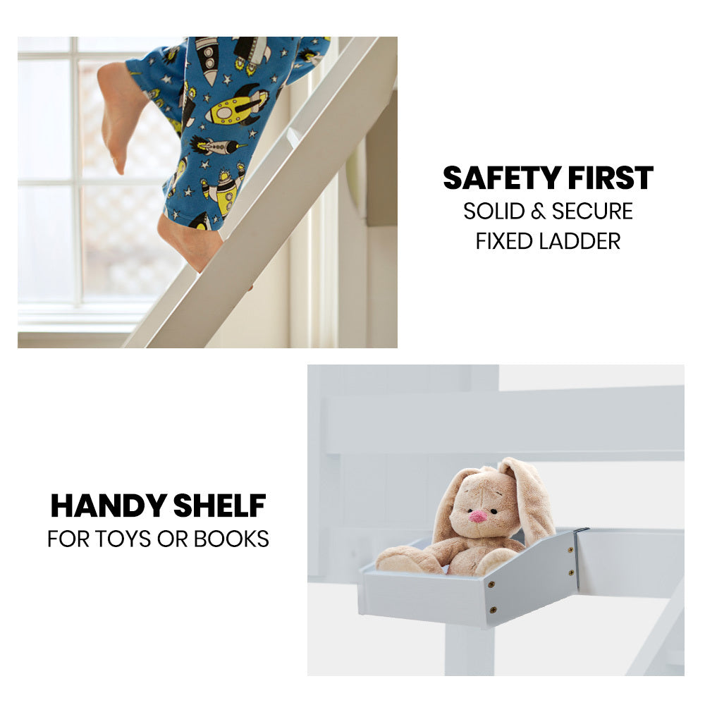 Beds & Bed Frames: Kingston Slumber Triple Wooden Single Over Double Bunk Bed Frame for Kids, Convertible Design, White