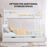 Beds & Bed Frames: Kingston Slumber Triple Wooden Single Over Double Bunk Bed Frame for Kids, Convertible Design, White