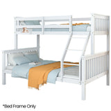 Beds & Bed Frames: Kingston Slumber Single Over Double Wooden Bunk Bed Frame, Triple Solid Pine 2-in-1 Modular Design, Converts to 2 Beds, For Kids, White