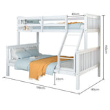 Beds & Bed Frames: Kingston Slumber Single Over Double Wooden Bunk Bed Frame, Triple Solid Pine 2-in-1 Modular Design, Converts to 2 Beds, For Kids, White