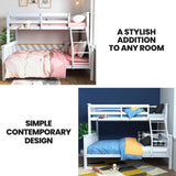 Beds & Bed Frames: Kingston Slumber Single Over Double Wooden Bunk Bed Frame, Triple Solid Pine 2-in-1 Modular Design, Converts to 2 Beds, For Kids, White