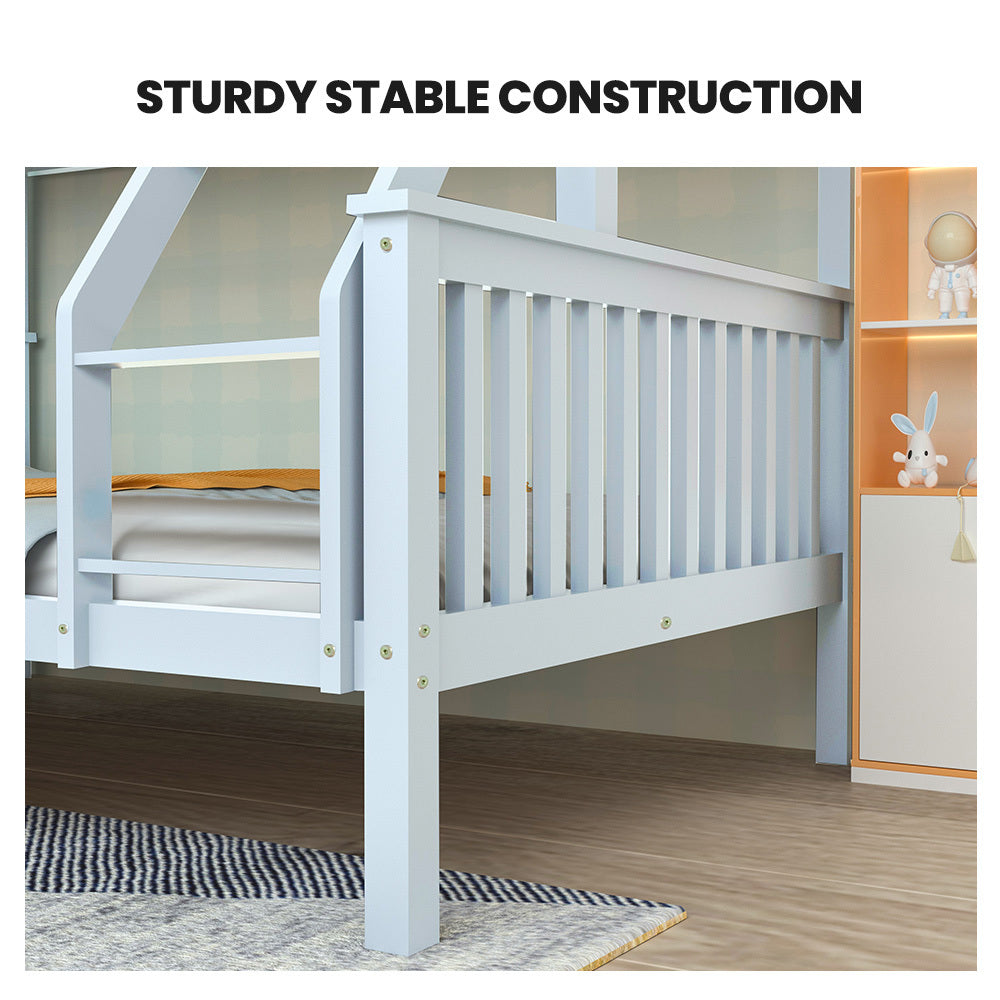 Beds & Bed Frames: Kingston Slumber Single Over Double Wooden Bunk Bed Frame, Triple Solid Pine 2-in-1 Modular Design, Converts to 2 Beds, For Kids, White