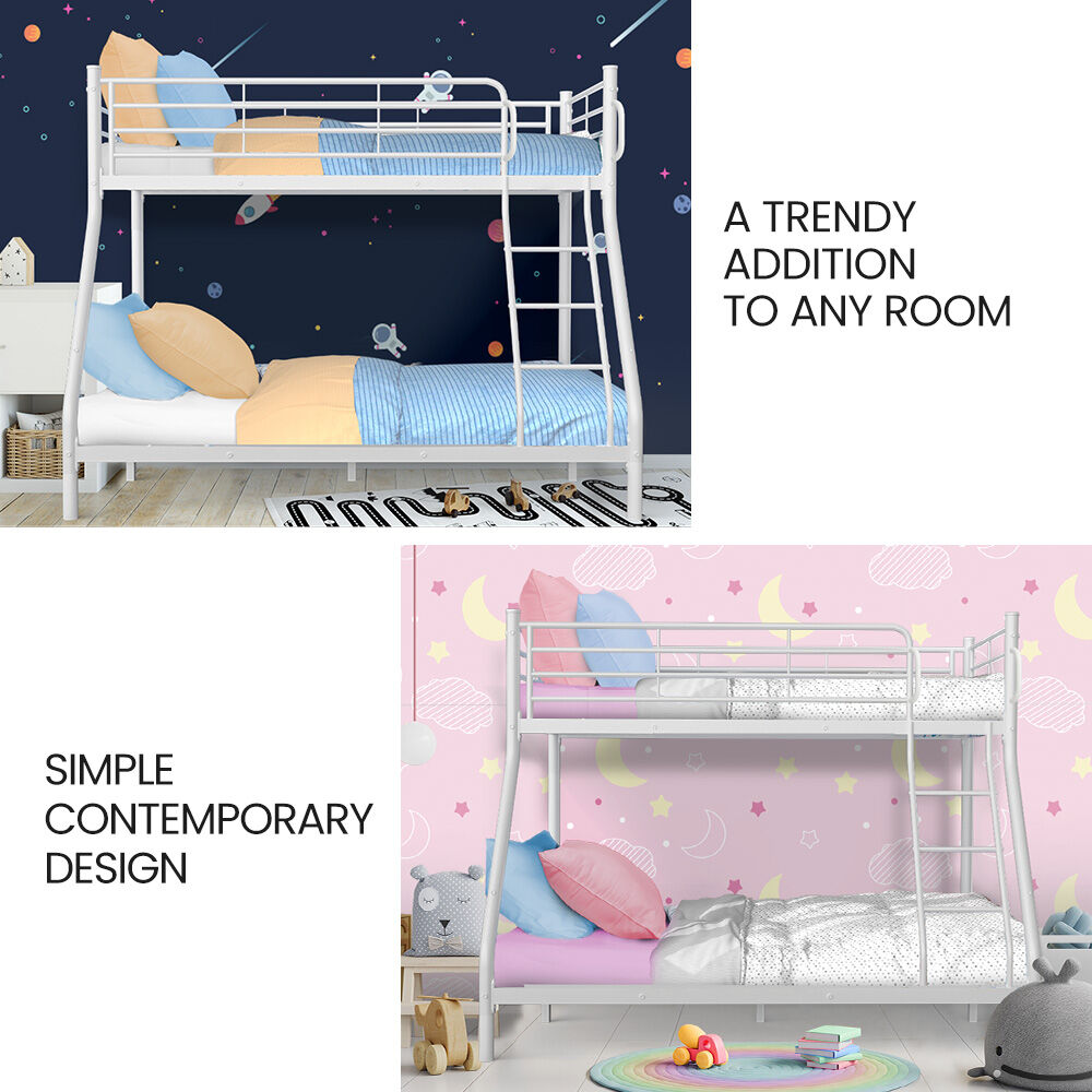Beds & Bed Frames: KINGSTON SLUMBER Single over Double Metal Bunk Bed Frame, Matte White
