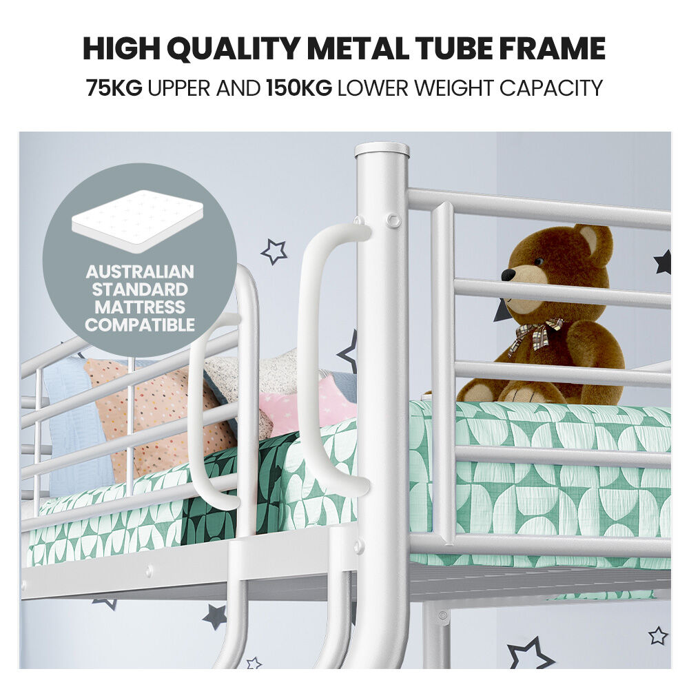 Beds & Bed Frames: KINGSTON SLUMBER Single over Double Metal Bunk Bed Frame, Matte White