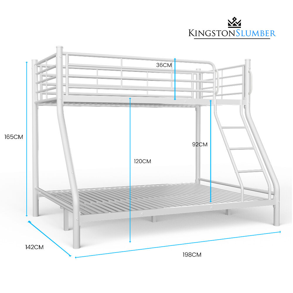 Beds & Bed Frames: KINGSTON SLUMBER Single over Double Metal Bunk Bed Frame, Matte White