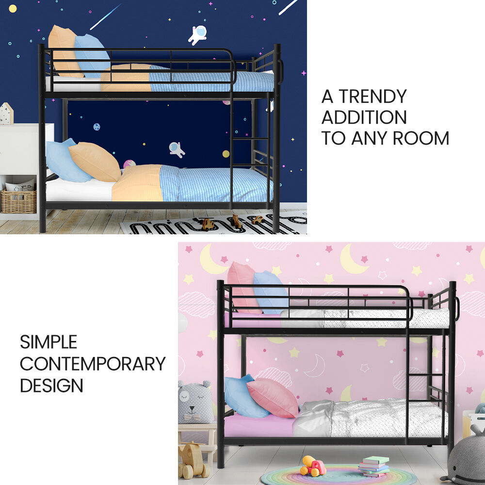 Beds & Bed Frames: Kingston Slumber 2in1 Single Metal Bunk Bed Frame, with Modular Design, Dark Matte Grey