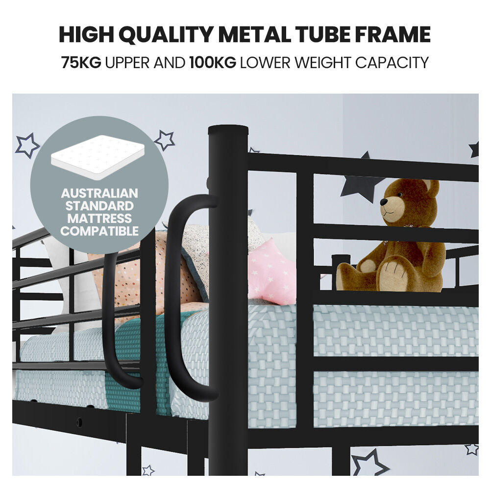 Beds & Bed Frames: Kingston Slumber 2in1 Single Metal Bunk Bed Frame, with Modular Design, Dark Matte Grey