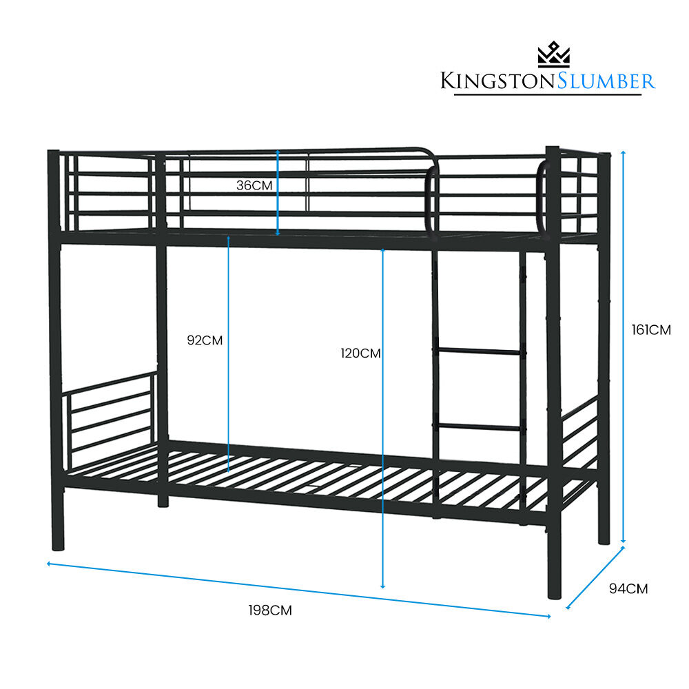 Beds & Bed Frames: Kingston Slumber 2in1 Single Metal Bunk Bed Frame, with Modular Design, Dark Matte Grey