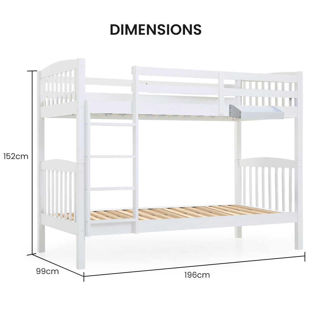 Beds & Bed Frames: Kingston Slumber Wooden Kids Bunk Bed Frame, with Modular Design that can convert to 2 Single, White