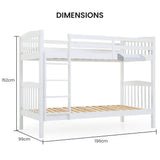 Beds & Bed Frames: Kingston Slumber Wooden Kids Bunk Bed Frame, with Modular Design that can convert to 2 Single, White
