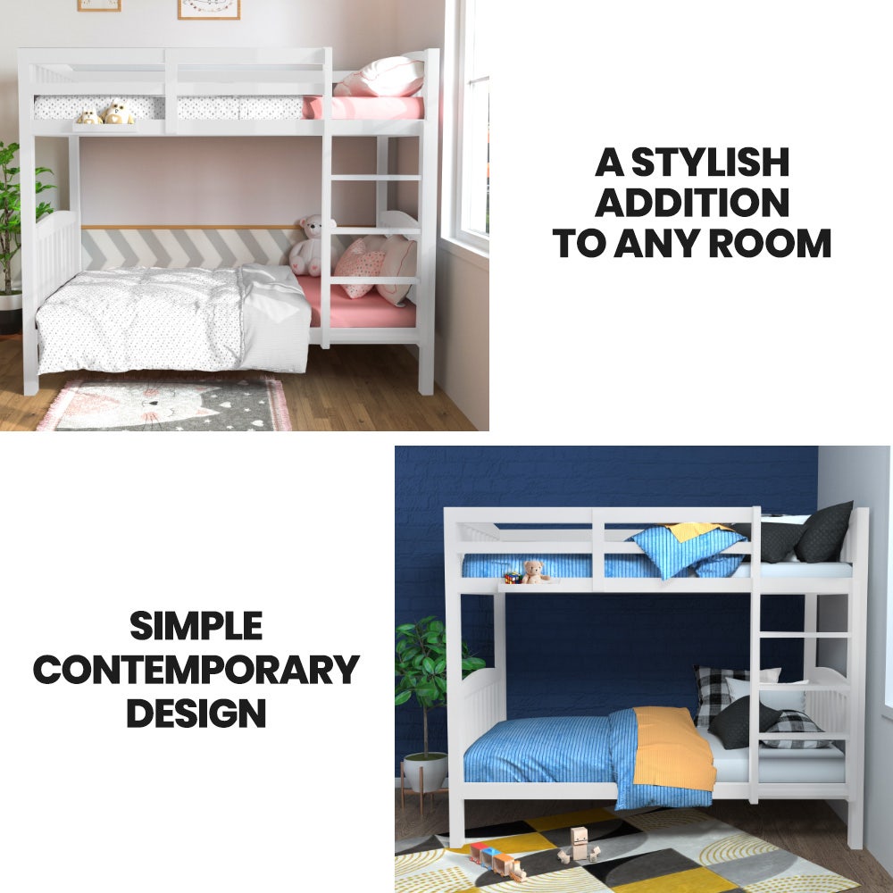 Beds & Bed Frames: Kingston Slumber Wooden Kids Bunk Bed Frame, with Modular Design that can convert to 2 Single, White
