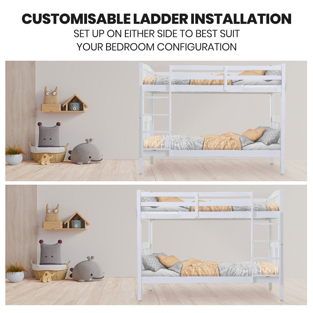 Beds & Bed Frames: Kingston Slumber Wooden Kids Bunk Bed Frame, with Modular Design that can convert to 2 Single, White