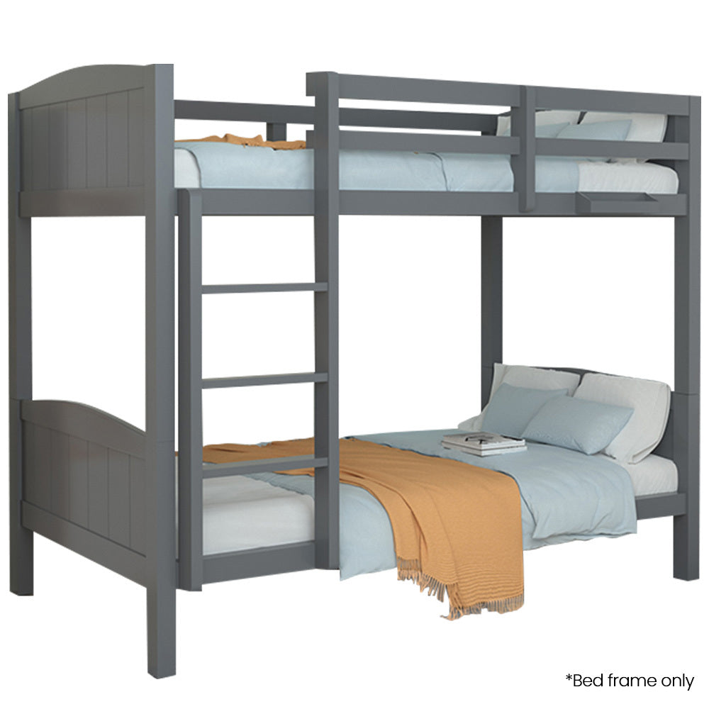 Beds & Bed Frames: KINGSTON SLUMBER Single Bunk Bed Frame, Solid Pine 2-in-1 Modular Design Convert to 2 Single Beds, Grey