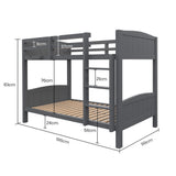 Beds & Bed Frames: KINGSTON SLUMBER Single Bunk Bed Frame, Solid Pine 2-in-1 Modular Design Convert to 2 Single Beds, Grey