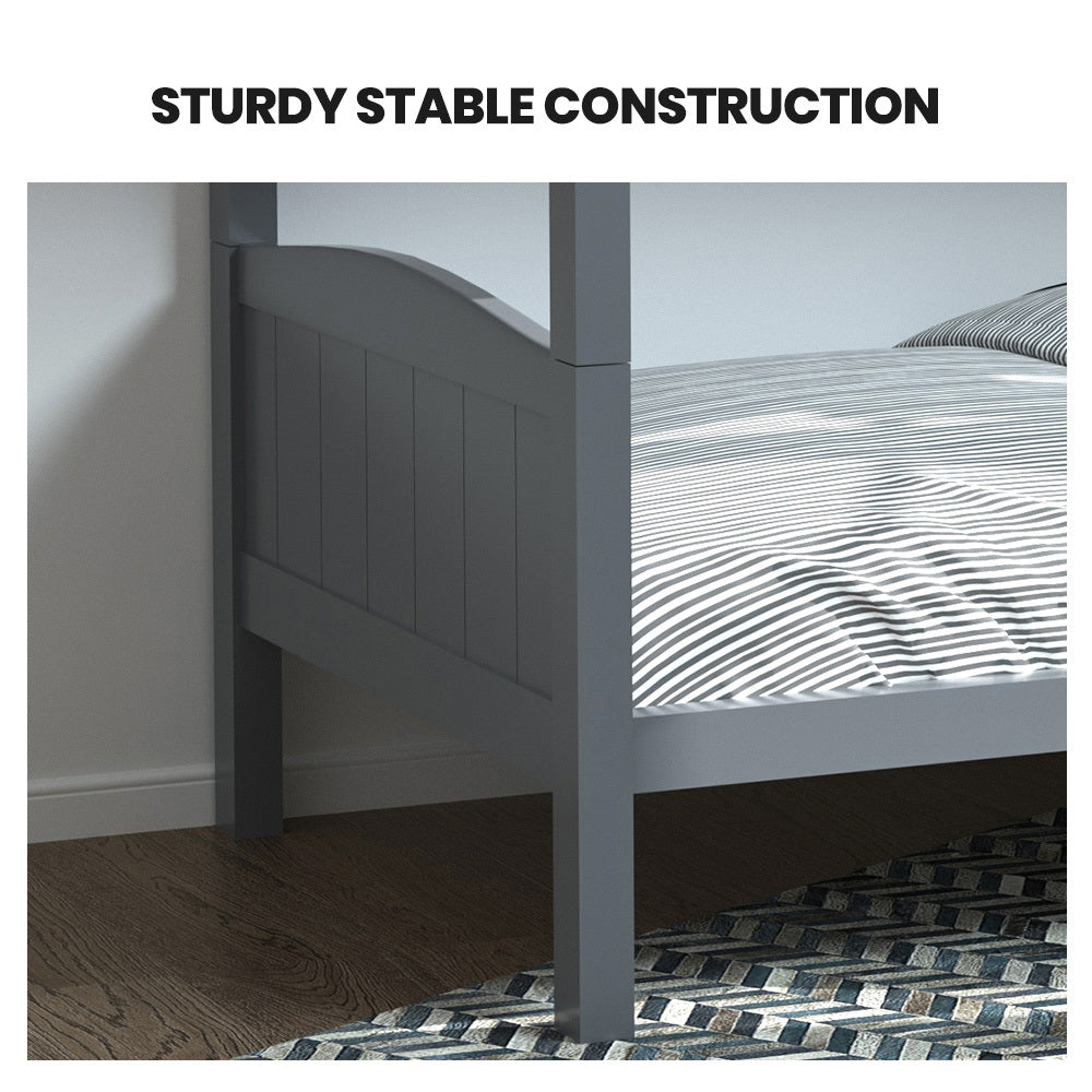 Beds & Bed Frames: KINGSTON SLUMBER Single Bunk Bed Frame, Solid Pine 2-in-1 Modular Design Convert to 2 Single Beds, Grey
