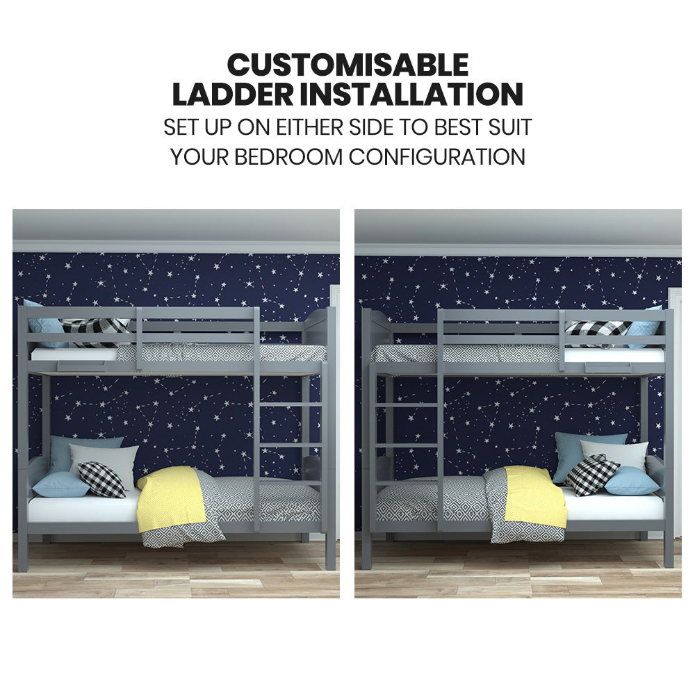Beds & Bed Frames: KINGSTON SLUMBER Single Bunk Bed Frame, Solid Pine 2-in-1 Modular Design Convert to 2 Single Beds, Grey