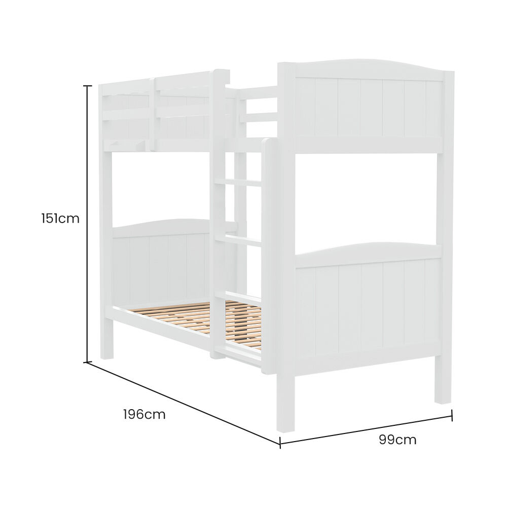 Beds & Bed Frames: Kingston Slumber Single Bunk Bed Frame Solid Pine Wood Timber, Modular Design, White