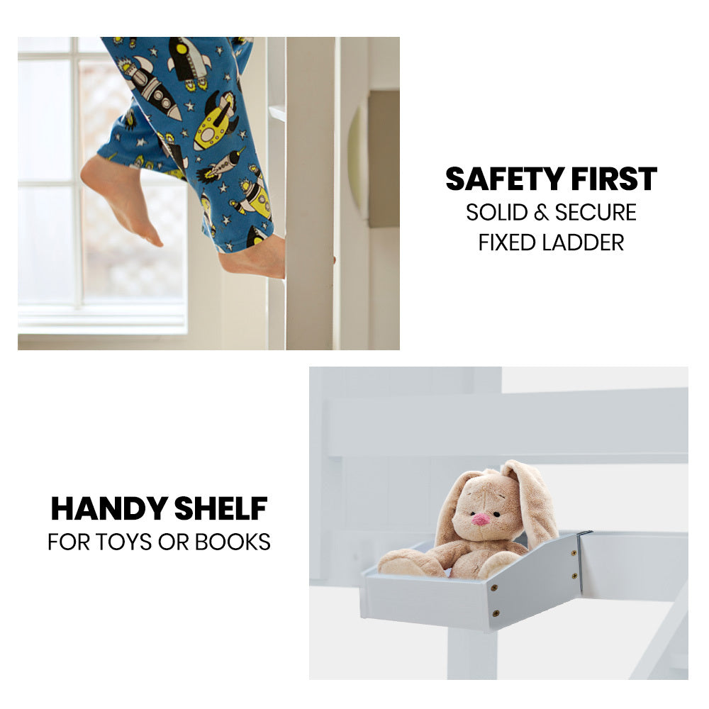 Beds & Bed Frames: Kingston Slumber Single Bunk Bed Frame Solid Pine Wood Timber, Modular Design, White