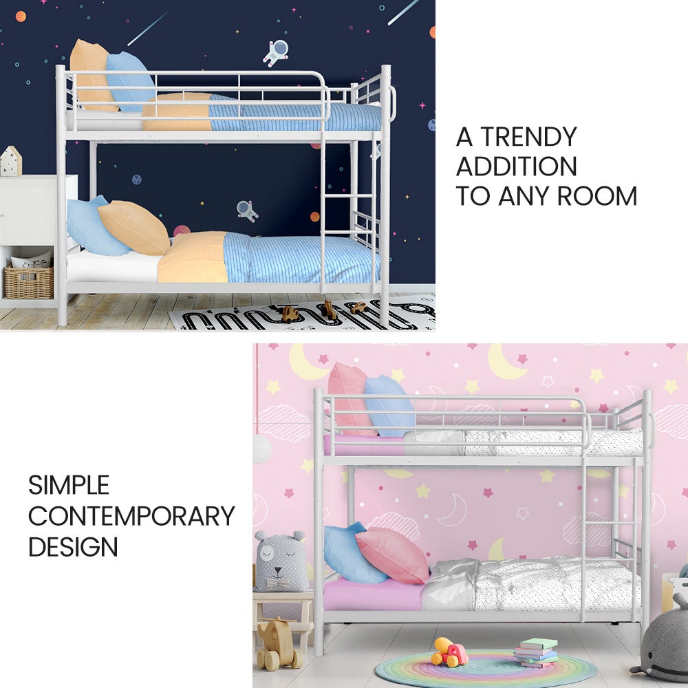 Beds & Bed Frames: KINGSTON SLUMBER 2in1 Single Metal Bunk Bed Frame, with Modular Design, Matte White