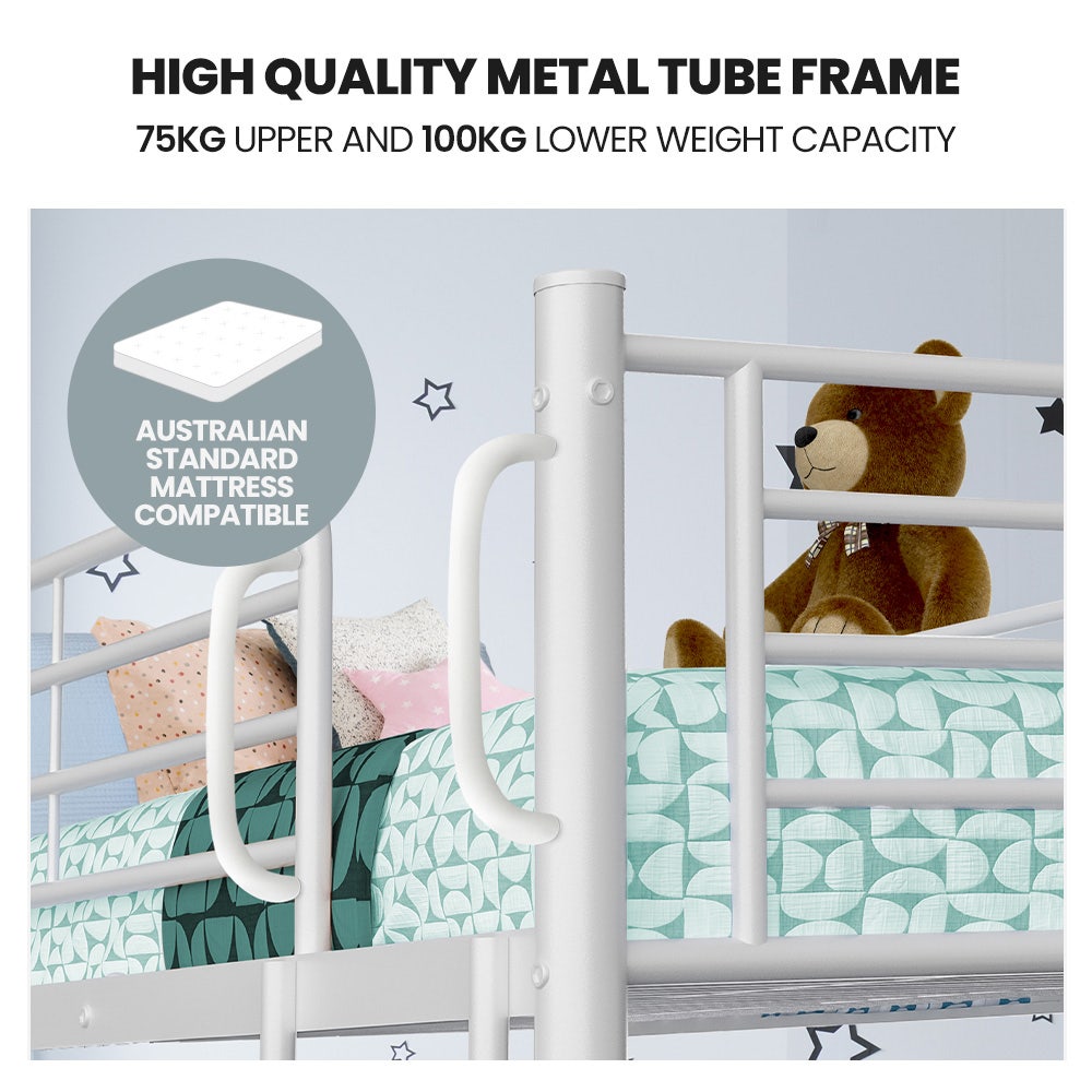 Beds & Bed Frames: KINGSTON SLUMBER 2in1 Single Metal Bunk Bed Frame, with Modular Design, Matte White