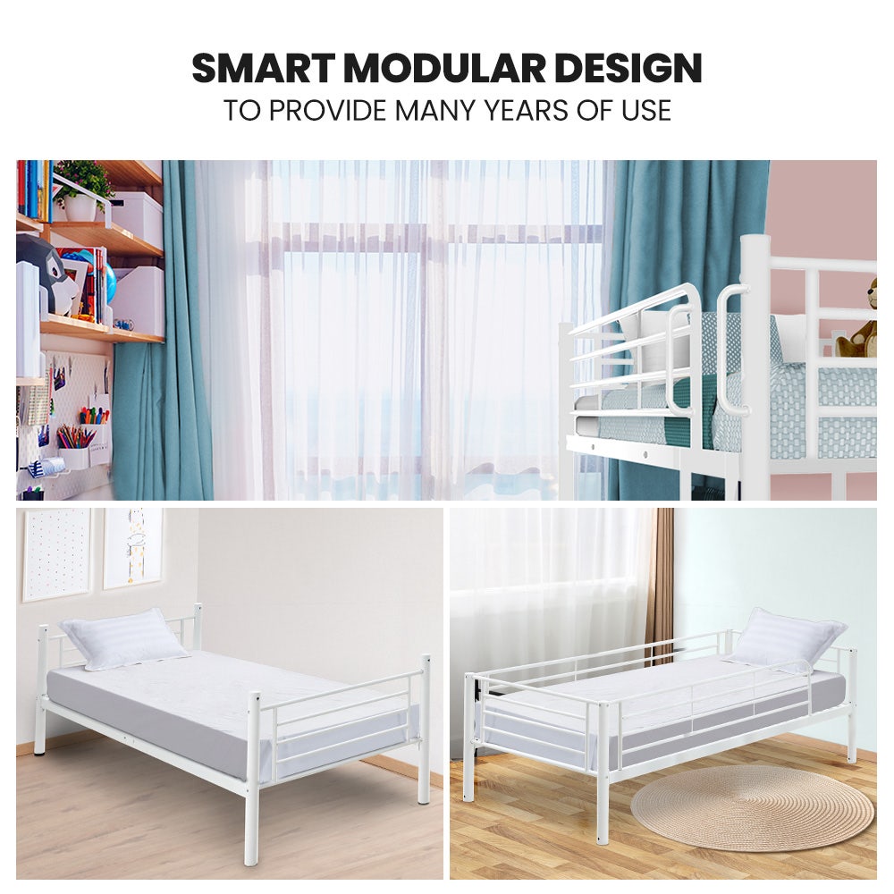 Beds & Bed Frames: KINGSTON SLUMBER 2in1 Single Metal Bunk Bed Frame, with Modular Design, Matte White