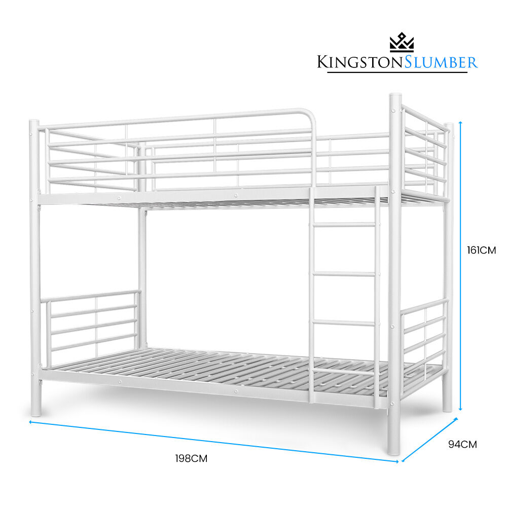 Beds & Bed Frames: KINGSTON SLUMBER 2in1 Single Metal Bunk Bed Frame, with Modular Design, Matte White