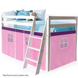 Beds & Bed Frames: Kingston Slumber Wooden Kids Single Loft Bed Frame - Hiding Space Underneath with Interchangeable Pink and Blue Curtains