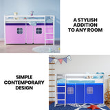 Beds & Bed Frames: Kingston Slumber Wooden Kids Single Loft Bed Frame - Hiding Space Underneath with Interchangeable Pink and Blue Curtains