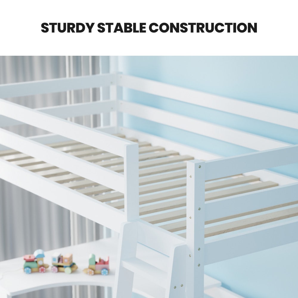 Beds & Bed Frames: KINGSTON SLUMBER Wooden Kids Single Loft Bed Frame with Desk - White