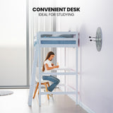 Beds & Bed Frames: KINGSTON SLUMBER Wooden Kids Single Loft Bed Frame with Desk - White