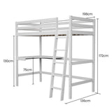 Beds & Bed Frames: KINGSTON SLUMBER Wooden Kids Single Loft Bed Frame with Desk - White
