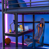 Beds & Bed Frames: Gaming Loft Bed with Desk, Steel Metal Frame, Space Saving Design, for Single Mattress, Matte Dark Grey