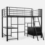 Beds & Bed Frames: Gaming Loft Bed with Desk and Storage Cabinet, Steel Metal Frame, Space Saving Design, for Single Mattress, Matte Dark Grey