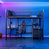 Beds & Bed Frames: Gaming Loft Bed with Desk and Storage Cabinet, Steel Metal Frame, Space Saving Design, for Single Mattress, Matte Dark Grey