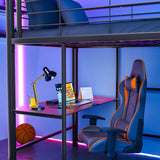 Beds & Bed Frames: Gaming Loft Bed with Desk and Storage Cabinet, Steel Metal Frame, Space Saving Design, for Single Mattress, Matte Dark Grey