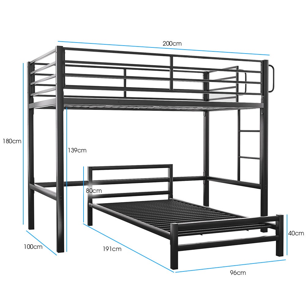 Beds & Bed Frames: KINGSTON SLUMBER Single Loft Bed And Single Underbed, Multifunctional, Space Saving with Fixed Ladder, Matte Dark Grey