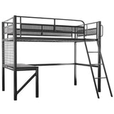 Beds & Bed Frames: Gaming Loft Bed with Desk, Gridwall, Steel Metal Frame, Space Saving Design, for Single Mattress, Matte Dark Grey