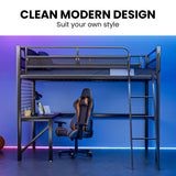 Beds & Bed Frames: Gaming Loft Bed with Desk, Gridwall, Steel Metal Frame, Space Saving Design, for Single Mattress, Matte Dark Grey