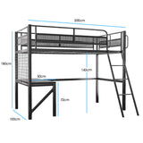 Beds & Bed Frames: Gaming Loft Bed with Desk, Gridwall, Steel Metal Frame, Space Saving Design, for Single Mattress, Matte Dark Grey