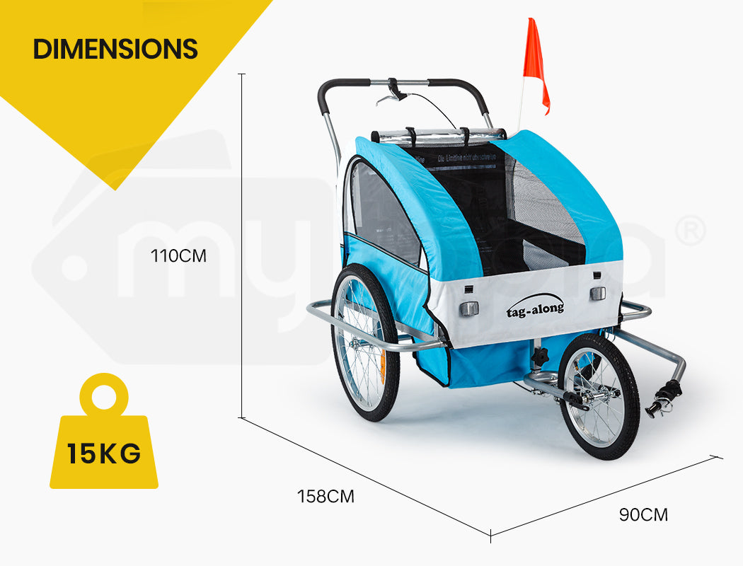 Bicycle Stands & Storage: Tag-along Kids Bike Trailer Child Bicycle Pram Stroller Children Jogger Blue