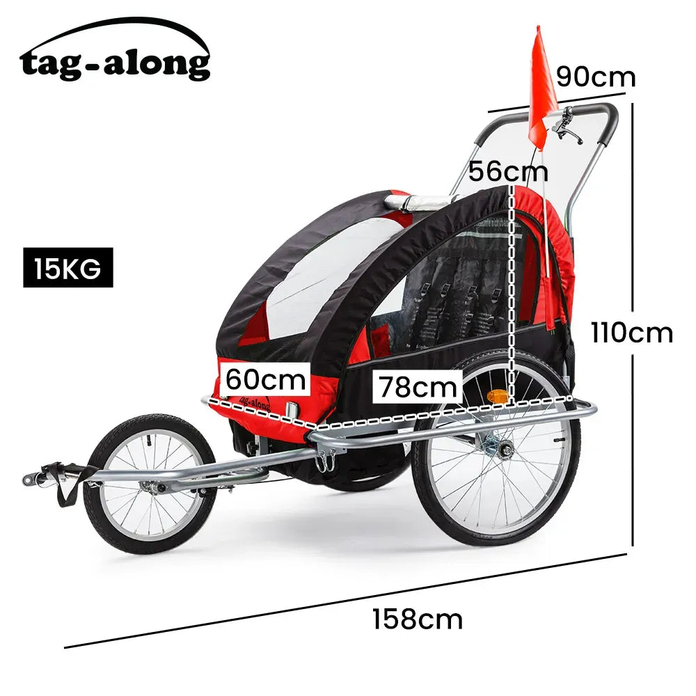 Tag-Along Kids Bike Trailer Child Bicycle Pram Stroller Children Wheel Jogger Red