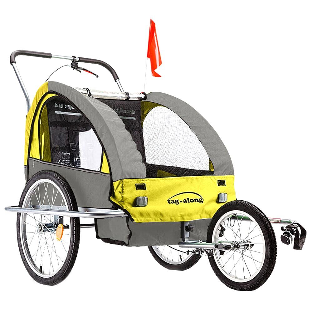 Bicycle Stands & Storage: Tag-along Kids Bike Trailer Bicycle Pram Stroller Children Jogger Yellow