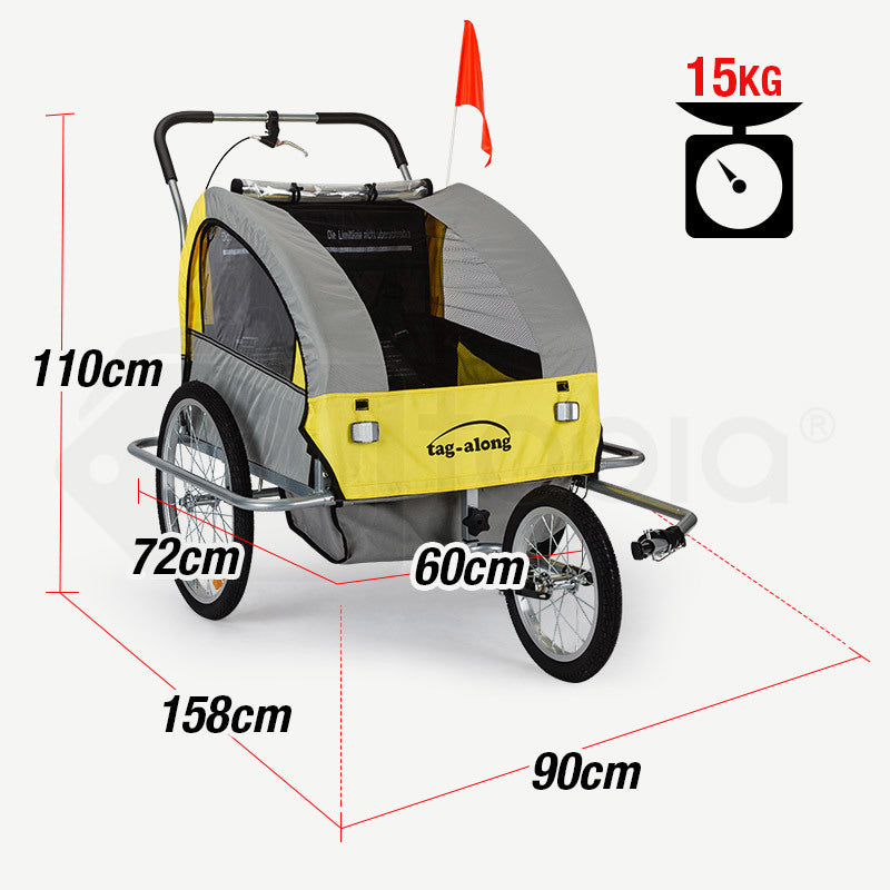 Bicycle Stands & Storage: Tag-along Kids Bike Trailer Bicycle Pram Stroller Children Jogger Yellow