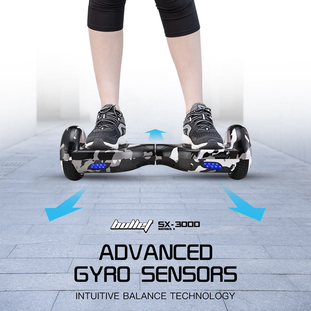 Hoverboards: BULLET Gen III Hoverboard Scooter, Dual Copper Motors, UL Certified, AU Compliant, 6.5" Wheels, Superior Self Balancing System, LED Lights, Carry Bag, Camo Grey